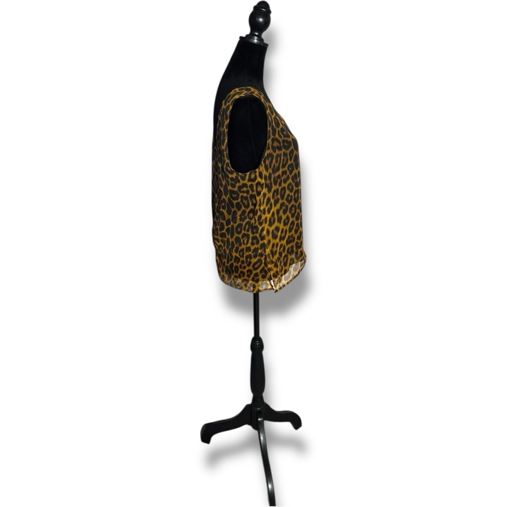 Working Girl Chic Leopard Print Sheer Tan and Black Breathable Flowy Tank Top - Picture 3 of 15